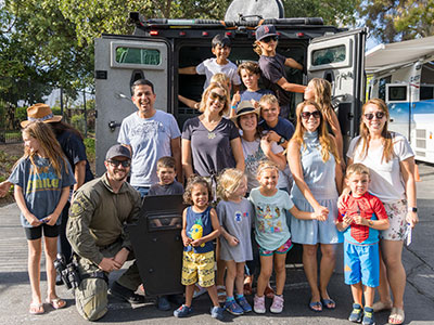 group of people with police officer