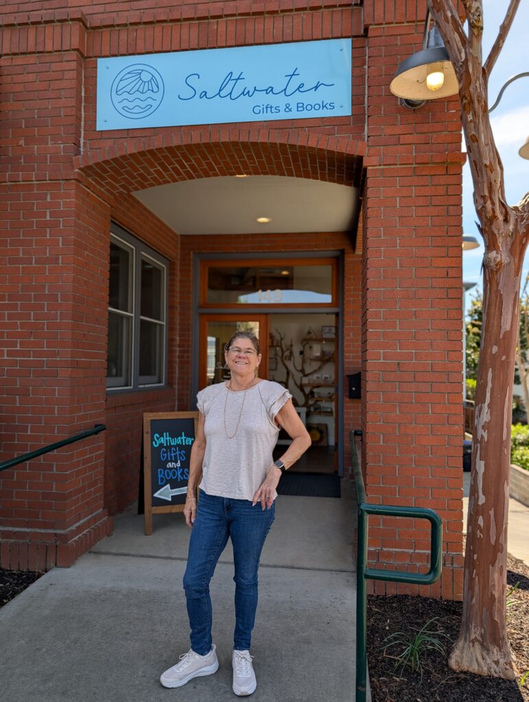 photo of Colleen. Owner of Saltwater. Photo of Colleen and storefront.